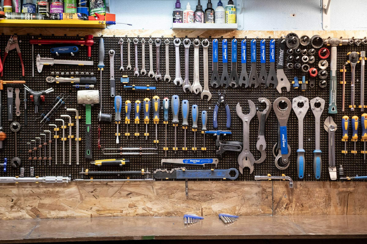 Hand tools on a workbench