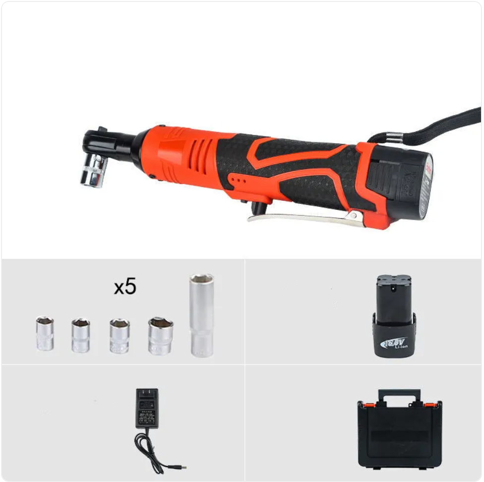 Cordless electric ratchet wrench kit with 5 sockets, battery, charger and case