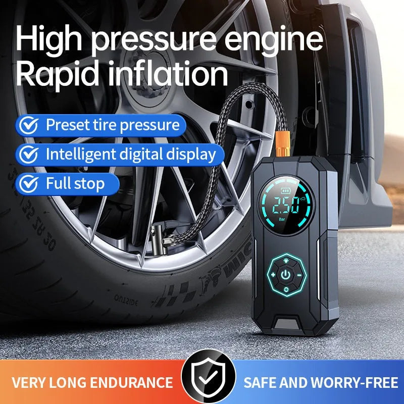 Inflating a car tire with the portable inflator