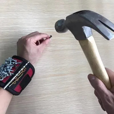 Keeps nails at hand while hammering