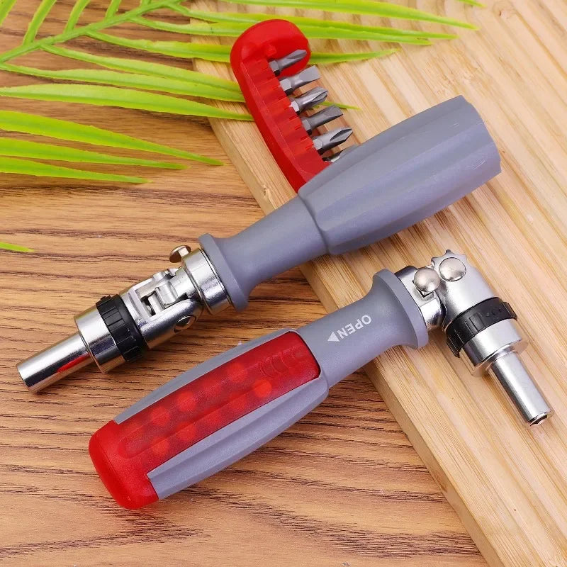 Ratchet screwdriver on a workbench