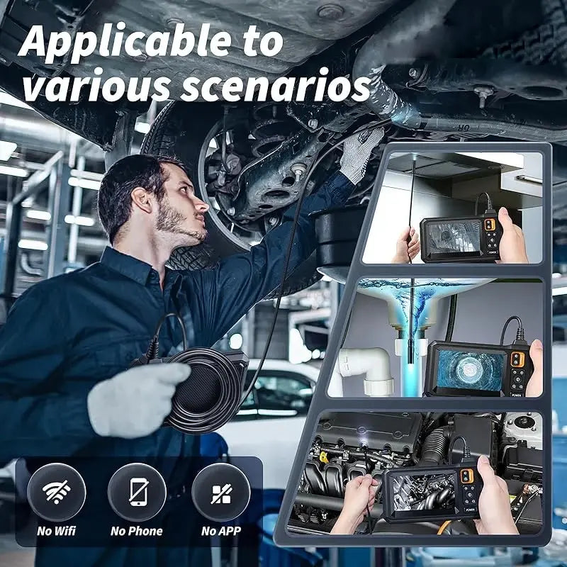 Mechanic inspecting an engine with the borescope