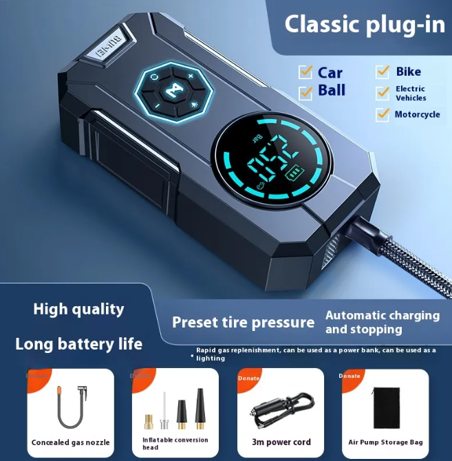 Portable car tire inflator with digital pressure display