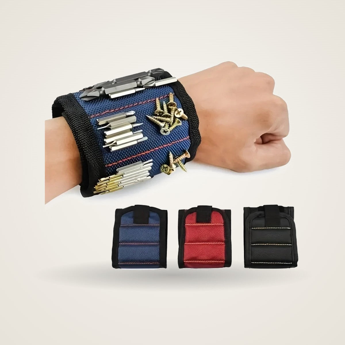 Magnetic wristband holding screws and bits